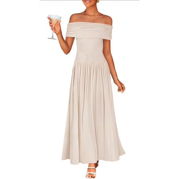 ZESICA Women's Off The Shoulder Light Pink Maxi Dress Sleeveless Casual Slim - Picture 1 of 3